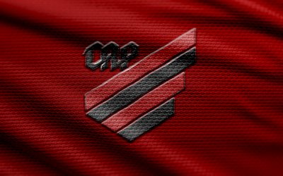 athletico paranaense  kangas logo, 4k, punainen kangas tausta, brasilialainen serie a, bokeh, jalkapallo, athletico paranaense  logo, athletico paranaense  tunnus, ca paranaense, brasilian jalkapalloseura, athletico paranaense fc