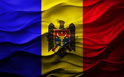 4k, bandeira da moldávia, países europeus, bandeira da moldávia 3d, europa, textura 3d, dia da moldávia, símbolos nacionais, 3d art, moldávia
