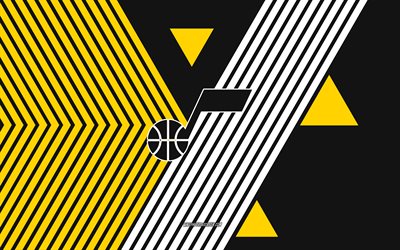utah jazz logosu, 4k, amerikan basketbol takımı, sarı siyah çizgiler arka plan, utah jazz, nba, amerika birleşik devletleri, hat sanatı, utah caz amblemi, basketbol
