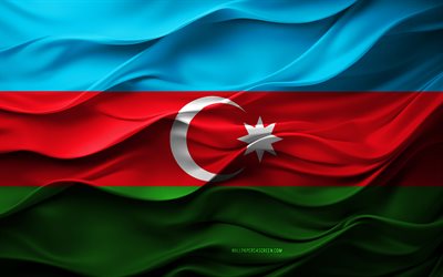4k, bandeira do azerbaijão, países europeus, bandeira do azerbaijão 3d, europa, textura 3d, dia do azerbaijão, símbolos nacionais, 3d art, azerbaijão