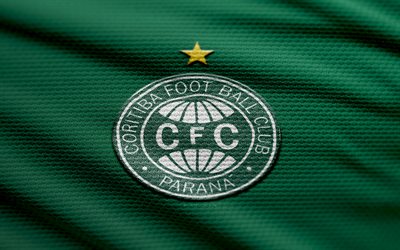 Coritiba fabric logo, 4k, green fabric background, Brazilian Serie A, bokeh, soccer, Coritiba logo, football, Coritiba emblem, Coritiba, Brazilian football club, Coritiba FC