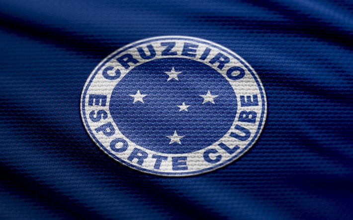 شعار النسيج cruzeiro, 4k, خلفية النسيج الأزرق, دوري الدراسية البرازيلية, خوخه, كرة القدم, شعار cruzeiro, cruzeiro ec, نادي كرة القدم البرازيلي, cruzeiro fc