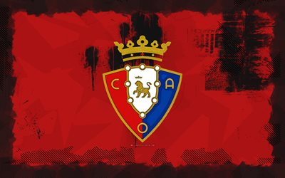 CA Osasuna grunge logo, 4k, LaLiga, red grunge background, soccer, CA Osasuna emblem, football, CA Osasuna logo, CA Osasuna, spanish football club, Osasuna FC