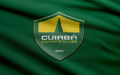 Cuiaba EC fabric logo, 4k, green fabric background, Brazilian Serie A, bokeh, soccer, Cuiaba EC logo, football, Cuiaba EC emblem, Cuiaba EC, Brazilian football club, Cuiaba FC