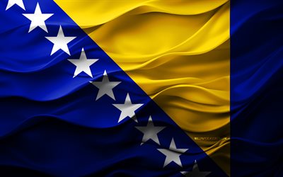 4k, bandiera di bosnia ed erzegovina, paesi europei, bandiera 3d bosnia ed erzegovina, europa, bandiera bosnia ed erzegovina, texture 3d, giorno della bosnia ed erzegovina, simboli nazionali, 3d art, bosnia erzegovina