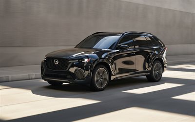 2025, mazda cx 70, 4k, frontansicht, äußerlich, suv, neuer schwarzer cx 70, japanische autos, cx 70, mazda