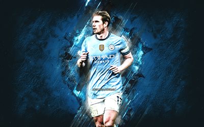 Kevin De Bruyne, Manchester City FC, Belgian footballer, blue stone background, grunge art, Premier League, England, football, De Bruyne Manchester City
