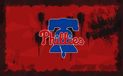 philadelphia phillies grunge logosu, 4k, mlb, kırmızı grunge arka plan, beyzbol, philadelphia phillies amblemi, philadelphia phillies logosu, amerikan beyzbol takımı, philadelphia phillies