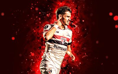 Damian Bobadilla, 4k, red neon lights, Sao Paulo FC, Brazilian Serie A, Paraguayan footballers, Damian Bobadilla 4K, Bobadilla, SPFC, Damian Bobadilla Sao Paulo