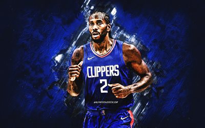 kawhi leonard, los angeles clippers, jogador de basquete americano, fundo de pedra azul, grunge art, nba, basquetebol, eua, kawhi anthony leonard