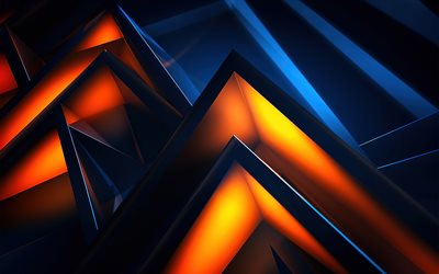 triangles 3d, 4k, formes géométriques, objets 3d, arrière plans 3d, géométrie, triangles, horizons abstraits