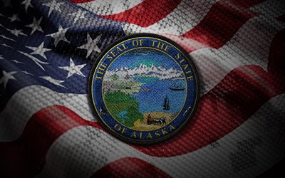 sigillo dell'alaska, 4k, sigilli degli stati uniti, flag usa, distintivo dell'alaska, usa, stato dell'alaska, bandiera americana, emblema dell'alaska, alaska