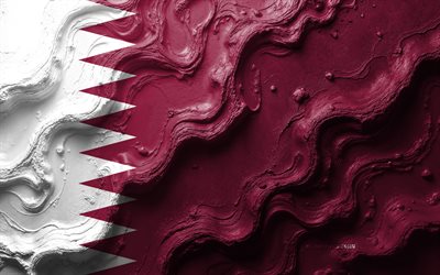 Qatar flag, 4k, stone wave texture, Flag of Qatar, 3D Qatar flag, Asia, flags of Asian countries, Qatar