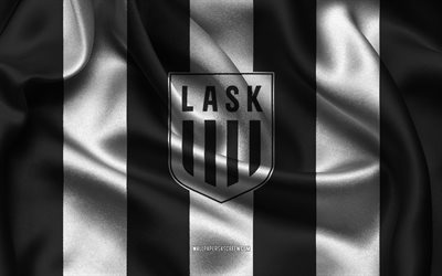 4k, LASK Linz logo, black white silk fabric, Austrian football team, LASK Linz emblem, Austrian Football Bundesliga, LASK Linz, Austria, football, LASK Linz flag, LASK FC