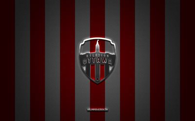 Atletico Ottawa logo, Canadian football team, Canadian Premier League, red white carbon background, CPL, Atletico OttawaC emblem, football, Atletico Ottawa, Canada, Atletico Ottawa FC