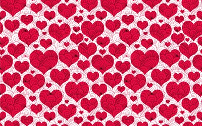 contexte rétro de coeurs rouges, modèle de coeurs rétro, modèle de romance, contexte de l'amour, cœurs rouges, modèle pour la carte romantique