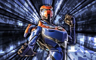 4k, Oblivion, blue rays background, Oblivion Skin, abstract art, Fortnite Oblivion Skin, Fortnite characters, Fortnite, creative art