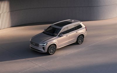 2025, volvo xc90 plug in hybrid, 4k, toppvy, exteriör, beige new volvo xc90, ny xc90 2025, svenska bilar, vulvo