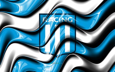 Racing Club 3D logo, 4k, blue white 3D waves, Argentina Primera Division, football, Racing Club flag, creative, Racing Club logo, Racing Club, Argentine football club, soccer, Racing Club FC