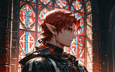 4k, hoeder, vitrais, arknights, castelo, protagonista, mangá, obra de arte, personagens de arknights, hoederer arknights