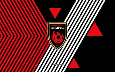 Phoenix Rising FC logo, 4k, American soccer team, red black lines background, Phoenix Rising FC, USL, USA, line art, Phoenix Rising FC emblem, football, soccer