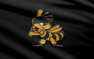 logotipo de tela de abejas de salt lake, 4k, fondo de tela negra, pcl, bokeh, béisbol, logotipo de las abejas de salt lake, emblema de las abejas de salt lake, liga de la costa del pacífico, equipo de beisbol americano, abejas del lago salado