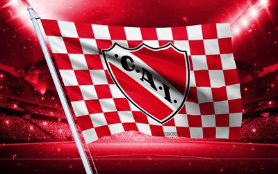 4k, ca independiente logosu, arjantin futbol kulübü, stadyum bayrağı, ca independiente taraftar bayrağı, ca bağımsız, kırmızı beyaz bayrak, ca independiente amblemi, arjantin, futbol