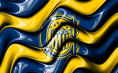 logotipo 3d de rosario central, 4k, ondas 3d amarillas azules, primera división argentina, fútbol americano, bandera de rosario central, creativo, logotipo de rosario central, rosario central, ca rosario central, club de fútbol argentino, fútbol, rosario central fc