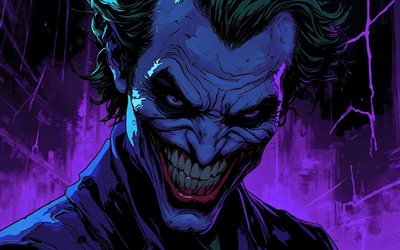 joker, graphique vectoriel, visage de joker, fond violet, joker dans le noir, caractère du joker, héros du joker, personnages populaires