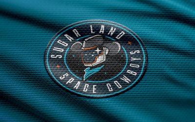 logotipo de tela de sugar land space cowboys, 4k, fondo de tela turquesa, pcl, bokeh, béisbol, logotipo de los vaqueros espaciales de sugar land, liga de la costa del pacífico, equipo de beisbol americano, vaqueros espaciales de sugar land