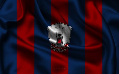 4k, Eisbaren Berlin logo, German ice hockey team, blue red silk fabric, DEL, Eisbaren Berlin emblem, Eisbaren Berlin, Germany, hockey, Eisbaren Berlin sign