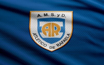 Atletico Rafaela fabric logo, 4k, blue fabric background, Primera Nacional, bokeh, soccer, Atletico Rafaela logo, football, Atletico Rafaela emblem, Atletico Rafaela, Argentine football club, Atletico Rafaela FC