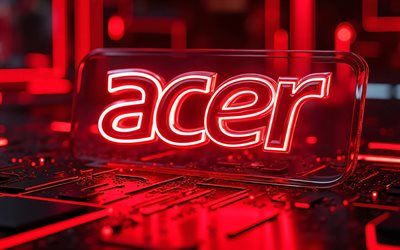 4k, rotes neon logo von acer, bokeh, dunkelheit, rote high tech hintergründe, acer glas logo, acer 3d logo, kunstwerk, leuchtendes acer logo, elektronikmarken, acer logo, acer