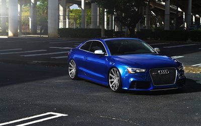 coupe, el ajuste de 2015, Audi RS5, aparcamiento, azul Audi