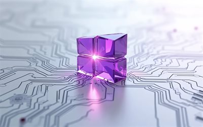 logo 3d violet windows 10, 4k, logo 3d de windows 10, contexte technologique, emblème de windows 10, signe windows 10, logo windows 10, logo 3d en cristal windows, logo windows, fenêtres