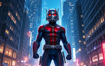 4k, homem formiga, arte abstrata, paisagem urbana, super heróis, quadrinhos da marvel, criativo, arte do homem formiga, arte dos fãs
