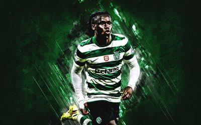 geovany quenda, cp sportivo, calciatore portoghese, sfondo di pietra verde, arte del grunge, sportivo, portogallo, geovany tcherno quenda, geovany quenda sporting