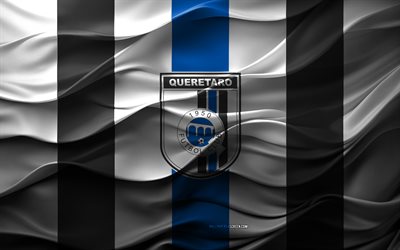 4k, Queretaro FC logo, blue white 3D background, CF Monterrey emblem, Liga MX, Mexican football team, Queretaro FC flag, 3D texture, Queretaro FC, football, Mexico
