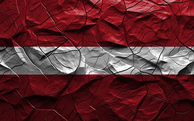 4k, Latvia flag, stone texture, flag of Latvia, Europe, Latvia 3D flag, background with cracks, Latvia, Latvian flag