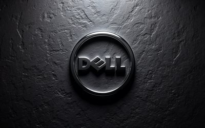 logotipo cromado de dell, 4k, fondo de pared negro, logotipo metálico de dell, logotipo 3d de dell, signo de dell, símbolo de dell, emblema de dell, logotipo de dell, dell