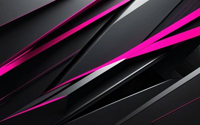 4k, pink black background, creative, metal art, 3D textures, pink rays, material design, geometry, abstract backgrounds, geometrical backgrounds, abstractions, black abstract backgrounds