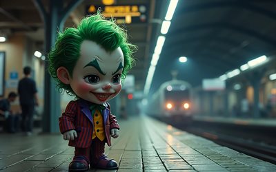 4k, palhaço, metrô, noite, supervilão, arte chibi, coringa chibi, obra de arte, estação ferroviária, arte do coringa, coringa 4k