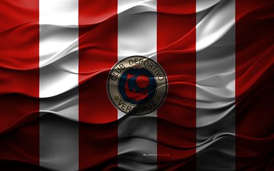 4k, CD Veracruz logo, red white 3D background, CD Veracruz emblem, Liga MX, Mexican football team, CD Veracruz flag, 3D texture, CD Veracruz, football, Mexico