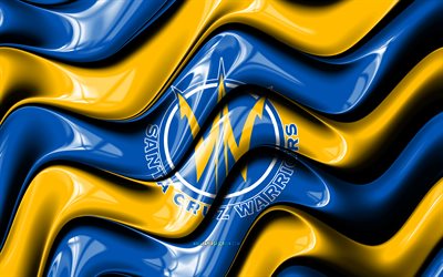 logotipo 3d de los guerreros de santa cruz, 4k, ondas 3d amarillas azules, liga nba g, baloncesto, bandera de los guerreros de santa cruz, logotipo de los guerreros de santa cruz, emblema de los guerreros de santa cruz, equipo de baloncesto americano, guerreros de santa cruz