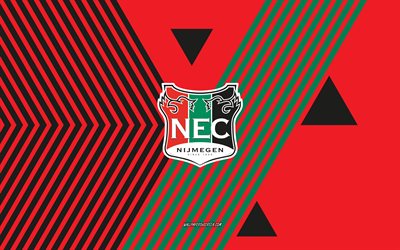 logotipo del nimega fc, 4k, equipo de fútbol holandés, fondo de líneas negras rojas, fc nimega, eredivisie, países bajos, arte lineal, emblema del nimega fc, fútbol americano