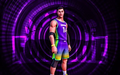 triple doble fortnite, 4k, fondo espiral violeta, fortnite, creativo, triple doble piel, piel triple doble de fortnite, triple doble, personajes fortnite