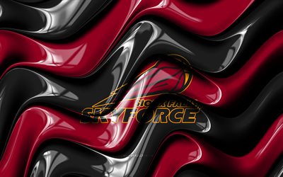 logotipo 3d de sioux falls skyforce, 4k, ondas 3d granate negro, liga nba g, baloncesto, bandera de sioux falls skyforce, logotipo de sioux falls skyforce, emblema de sioux falls skyforce, equipo de baloncesto americano, fuerza aérea de sioux falls