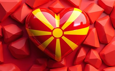 4k, adoro la macedonia del nord, sfondo rosso 3d, creativo, giorno della macedonia del nord, bandiera della macedonia del nord, cuore con bandiera macedone, cuori 3d, bandiera macedone, macedonia del nord, amore per la macedonia del nord