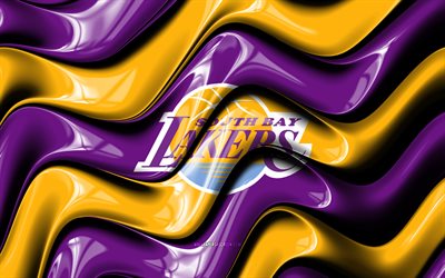 logotipo 3d de los lakers de la bahía sur, 4k, ondas 3d de color amarillo violeta, liga nba g, baloncesto, bandera de los lakers de la bahía sur, logotipo de los lakers de la bahía sur, emblema de los lakers de south bay, equipo de baloncesto americano, lakers de la bahía sur