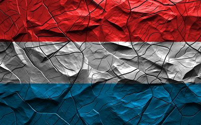 4k, Luxembourg flag, stone texture, flag of Luxembourg, Europe, Luxembourg 3D flag, background with cracks, Luxembourg